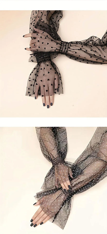 Summer Thin Mesh Sun Protection Sleeve for Women's Dress Decoration, Long Sleeve for Wedding Dress Accessories, Black Dots