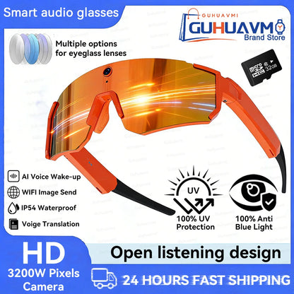 2026 New Smart Glasses Men 800W HD Photo Video Bluetooth Call Translation Anti Glare Running Baseball Sunglasses Cycling Glasses