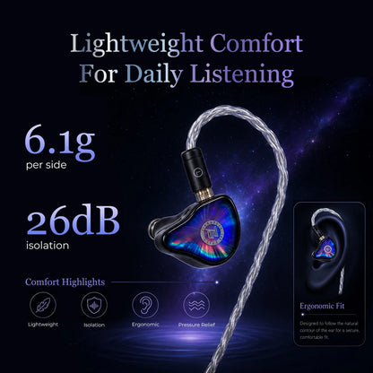 Juzear x KOTO POISE Nebula HiFi IEMs Vocal 1DD+3BA+1 Planar Hybrid In-Ear Monitor Earphones with 3.5+4.4mm Plugs Cable