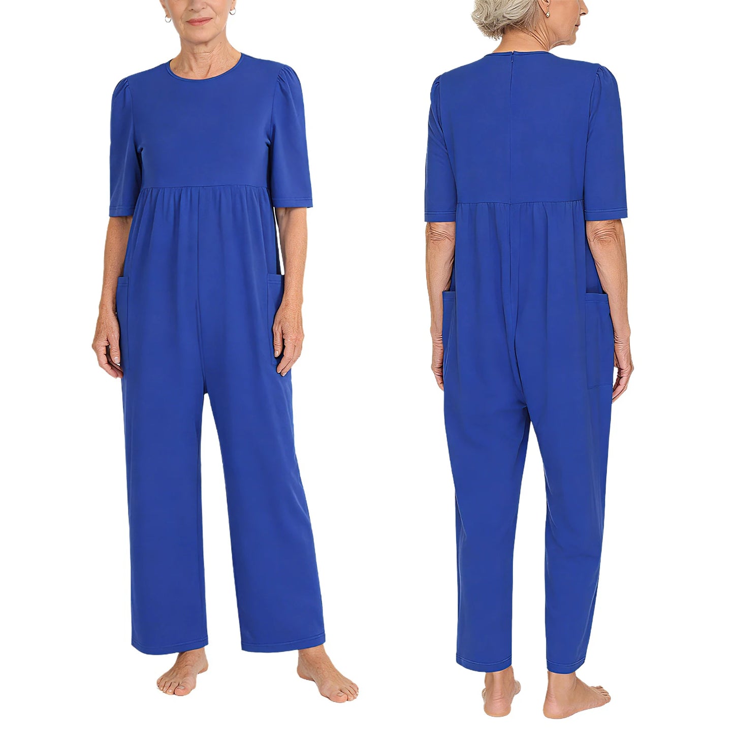 Women Special Need Adaptive Clothing Elderly Alzheimer Dementia Back Zipper Anti-Strip Nursing Jumpsuit Homewear Sleepwear