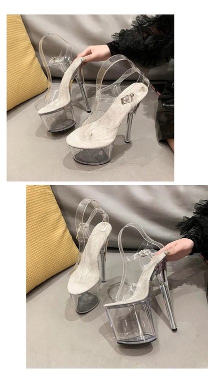 15cm 17cm 20CM High Heels Women's Sandals Anti-Skid Sexy Pole Dance Shoes Thin Heel Transparent Platform Female Party Sandals