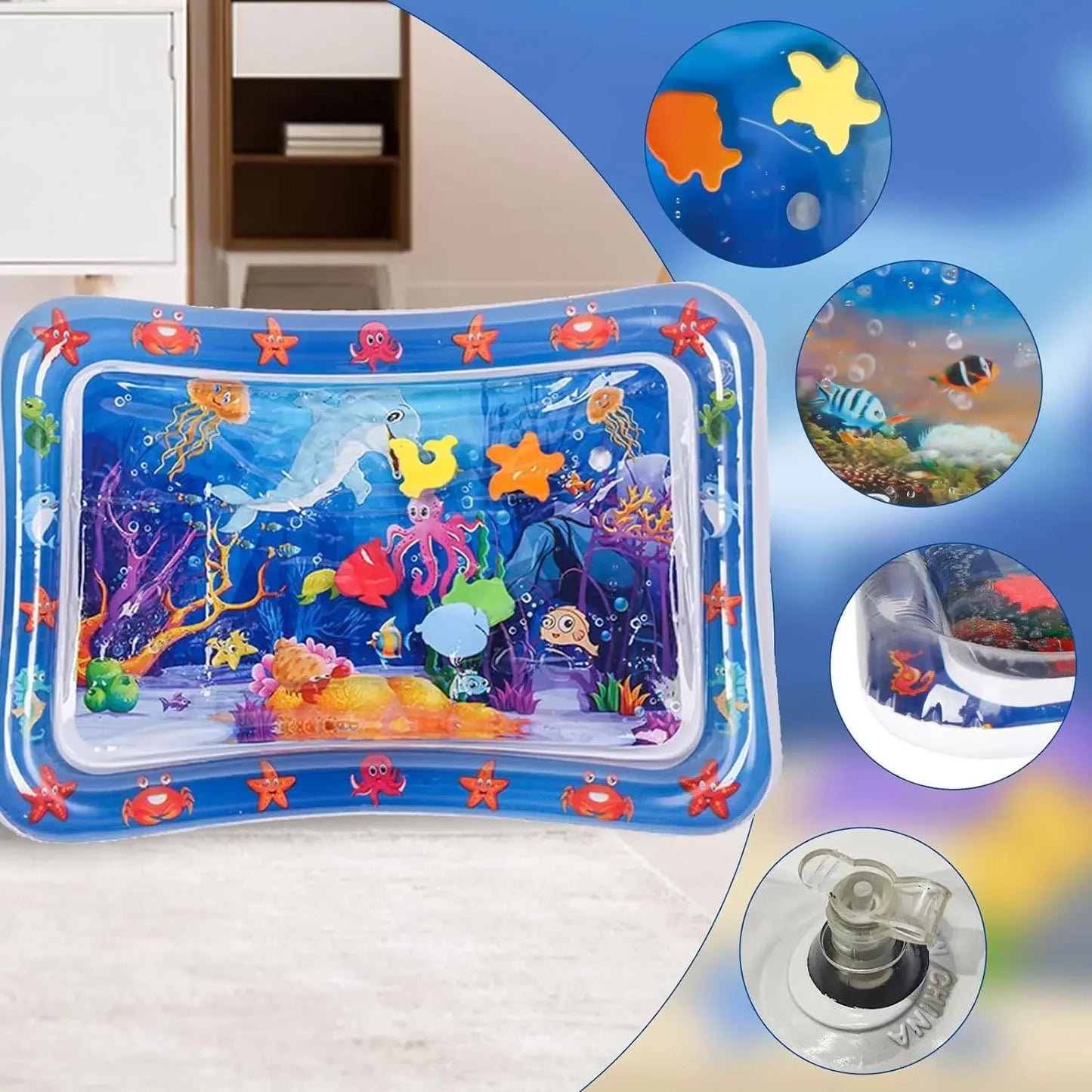 Large Pet Water Sensory Mat Inflatable Sea Animal Design Playmat for Dogs Cats Thickened Splash Proof Activity Toy with Fishes