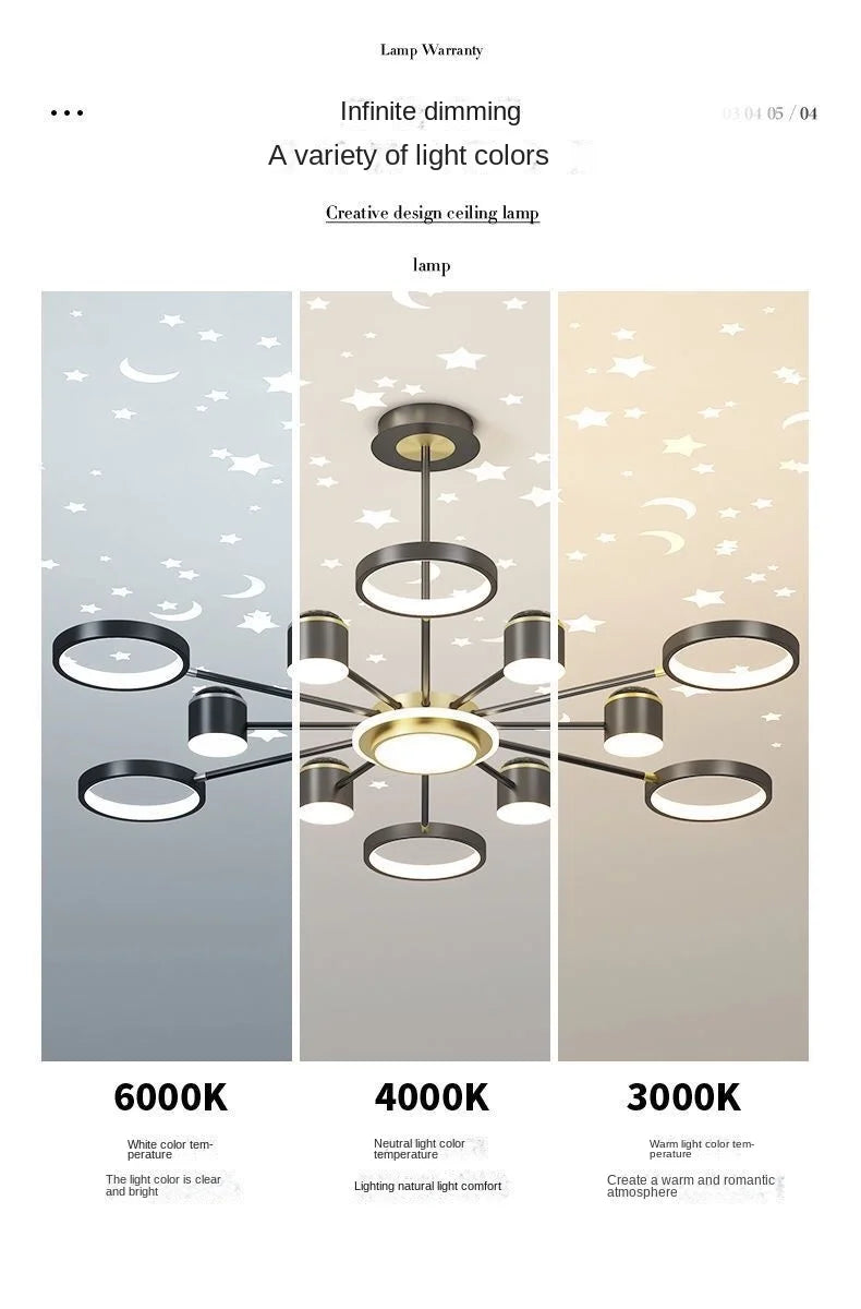 2025 New Chandeliers Romantic Starry Modern Ceiling Light Fixture 6 Lights White Creative Home Stepless Dimmable Ceiling Lamp