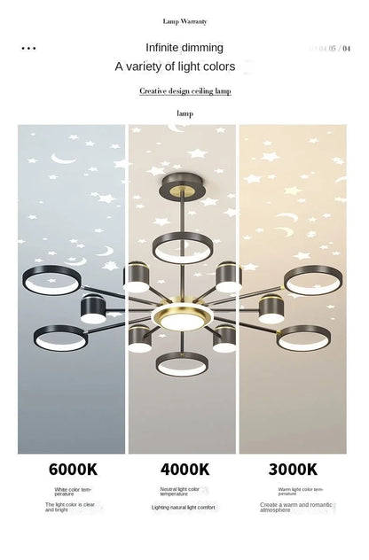 2025 New Chandeliers Romantic Starry Modern Ceiling Light Fixture 6 Lights White Creative Home Stepless Dimmable Ceiling Lamp