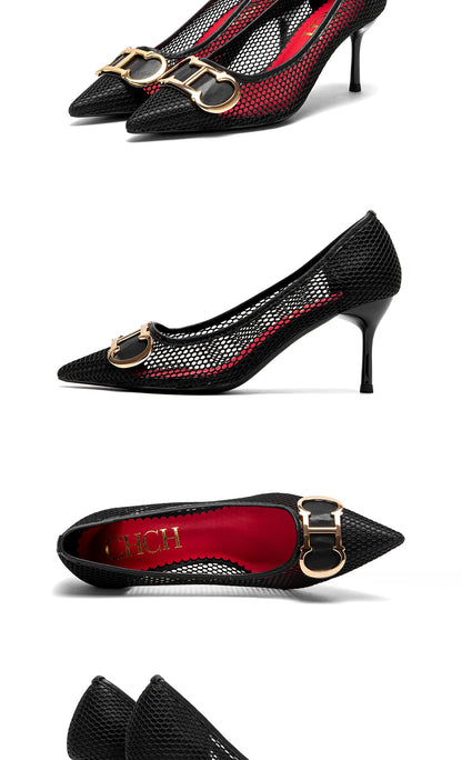 CHCH Women's High Heels 2025 Spring New Hollow Business Women's Shoes 7cm Red Evening Shoes