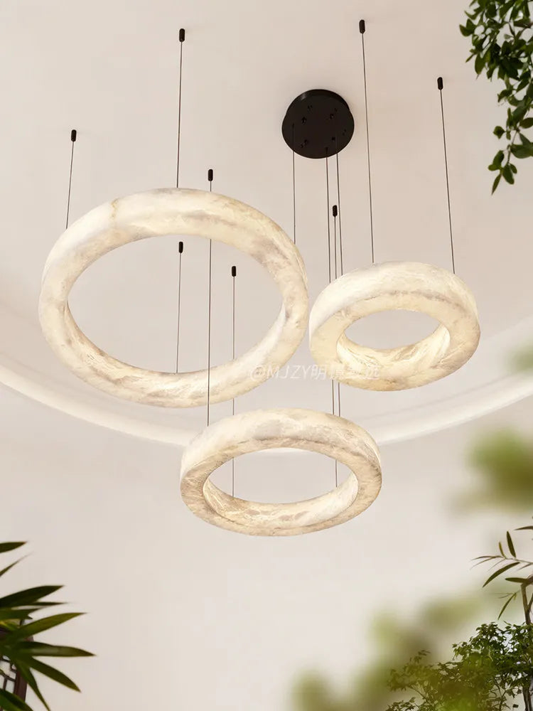 Alabaster Chandelier Spanish Natural Marble Round Hanging Chandeliers For Living Dining Room Loft Bedroom Alabaster Lights