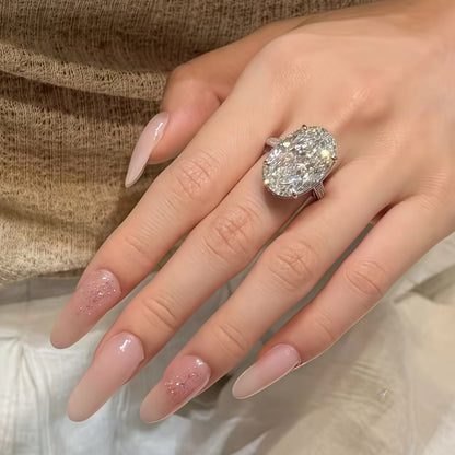 Onnelik S925 Sterling Silver 20CT Large Carat Moissanite Egg Shape Ring Minimalist Band Luxury Jewelry for Women Elegant Gifts