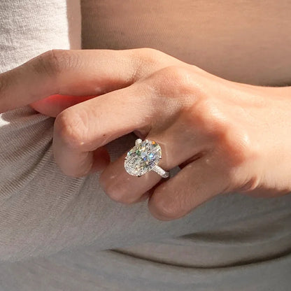 COSYA 8CT 10*14mm Oval Cut Full Moissanite Ring For Women S925 Silver Hidden Halo Wedding Diamond Band Luxury Fine Jewelry Gift