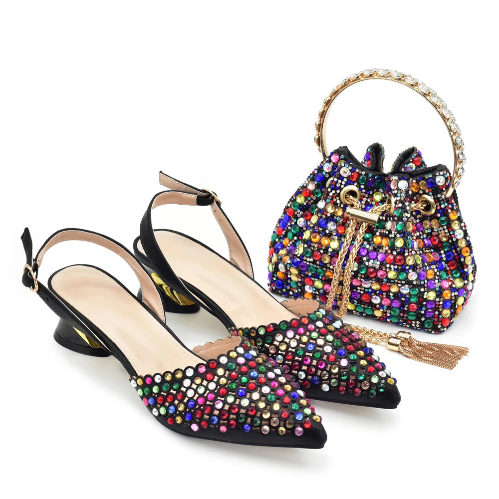 Fashion Royal Blue Shoe and Bag Set Decorated with Rhinestone Nigeria Italian Shoes and Matching Bags Elegant Heeled Women Pumps