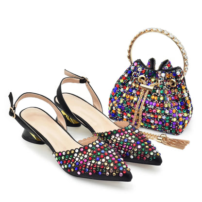 Fashion Royal Blue Shoe and Bag Set Decorated with Rhinestone Nigeria Italian Shoes and Matching Bags Elegant Heeled Women Pumps