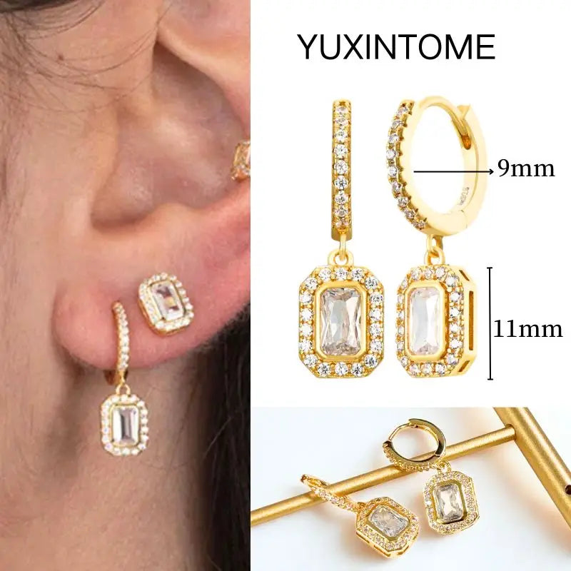 White Color Zircon Hoop Earrings 925 Sterling Silver Needle Cross/Star/Flower/Water Drop Pendant Gold Earrings Luxury Jewelry