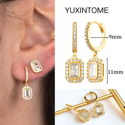 White Color Zircon Hoop Earrings 925 Sterling Silver Needle Cross/Star/Flower/Water Drop Pendant Gold Earrings Luxury Jewelry