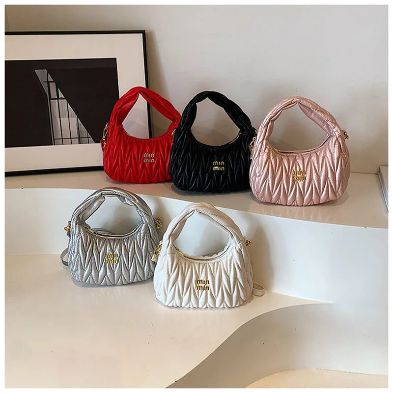 Fashion Pleated Cloud Shoulder Bags for Women Removable Shoulder Strap Crossbody Bag PU Handbags Ladies Shopping Small Bag Purse