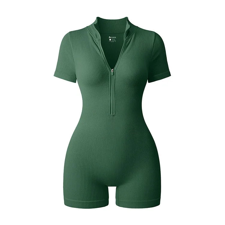 2025 Yoga Jumpsuit Summer Short Sleeve Zipper Sports Wear Gym Fitness Sports Bodysuits Women Fashion Running Yoga Fitness Suit