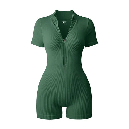 2025 Yoga Jumpsuit Summer Short Sleeve Zipper Sports Wear Gym Fitness Sports Bodysuits Women Fashion Running Yoga Fitness Suit