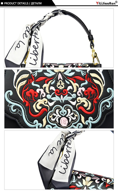 Fashion Embroidery Shoulder Bag Women Designer High Quality Leather Handbag Purse Ladies Small Crossbody Messenger Bag Female