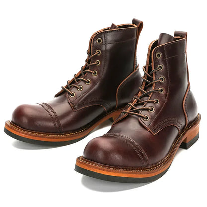 Retro Short Face Men's Winter Wear-resistant Top Layer Cowhide Short Boots Motorcycle Short Boots