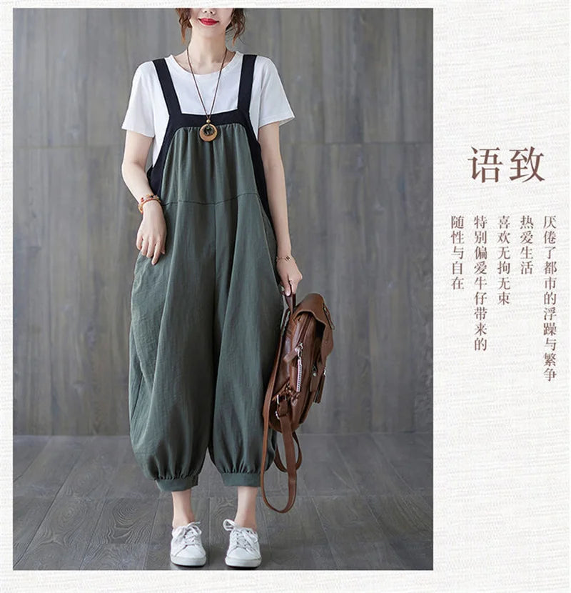 Casual Rompers For Women 2026 New Summer Large Size Korean Loose Harlan Jumpsuit Pants Solid Ladies Suspender Overalls L-5XL