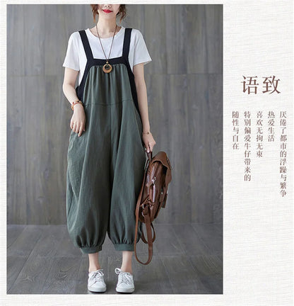 Casual Rompers For Women 2026 New Summer Large Size Korean Loose Harlan Jumpsuit Pants Solid Ladies Suspender Overalls L-5XL