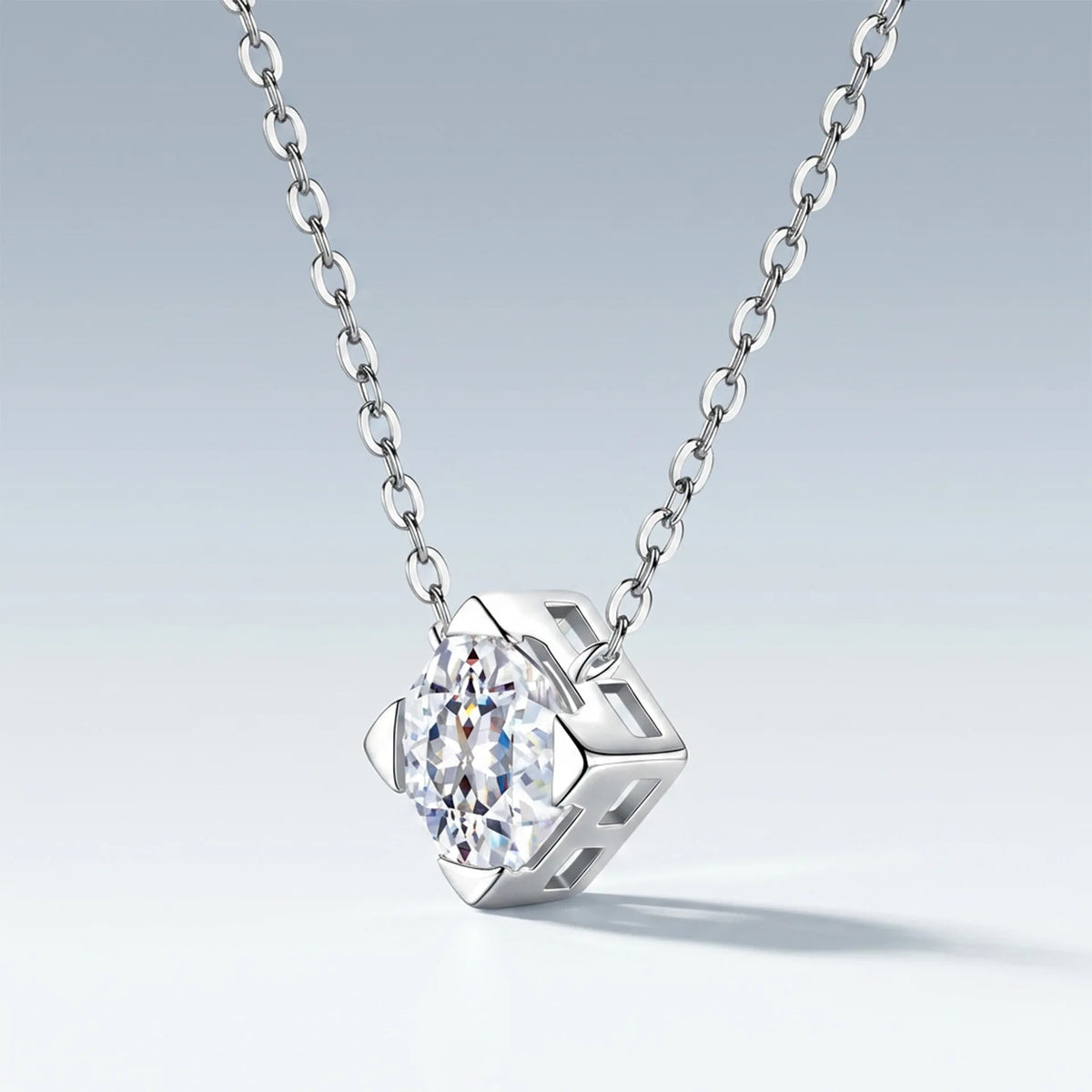 925 Sterling Silver Moissanite Pendant Necklace Spark Fine Jewelry For Women Birthday Present Daily Wear Banquet Simple Elegant Neck Ornament Luxury Cushion‑Cut Four‑Prong Setting Bright Thin Silver Chain Sparkling Gem Fe