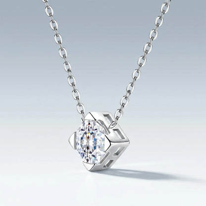 925 Sterling Silver Moissanite Pendant Necklace Spark Fine Jewelry For Women Birthday Present Daily Wear Banquet Simple Elegant Neck Ornament Luxury Cushion‑Cut Four‑Prong Setting Bright Thin Silver Chain Sparkling Gem Fe