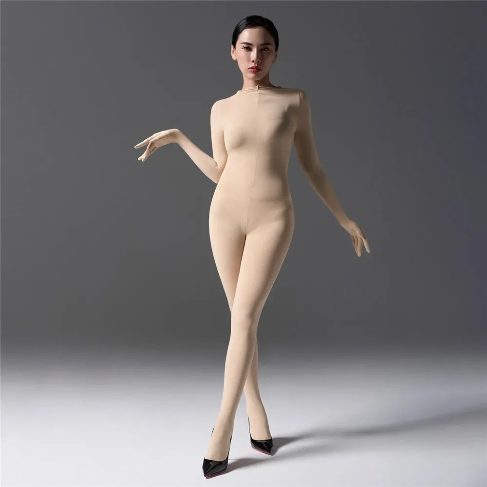 Sexy Women's Warm Full Body Bodysuit High Elastic Shaping Exotic Tights Sheer Cosplay Maid Leotard Long Sleeves Glove Jumpsuits