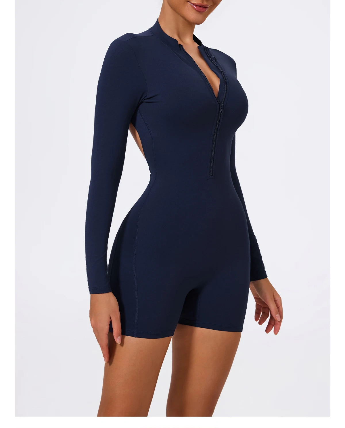 Summer V Back Scrunch One-Piece Suit Push Up Sports Jumpsuit Woman Fitness Zipper Overalls Workout Rompers Women Gym Bodysuits