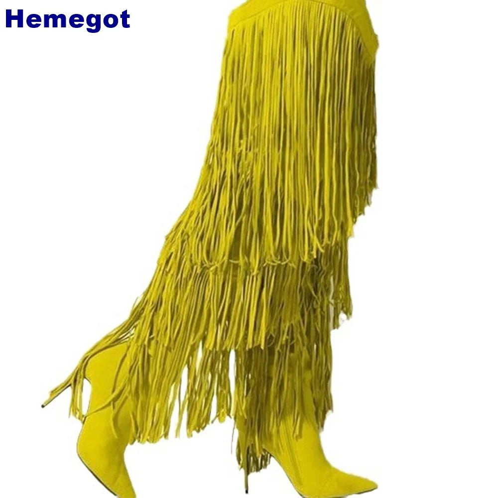 2025 Fashion Ladies Over Knee Belt Tassel Boots Autumn Winter Stiletto Stage Catwalk Model Boots Snake Pattern Street Sexy Boots