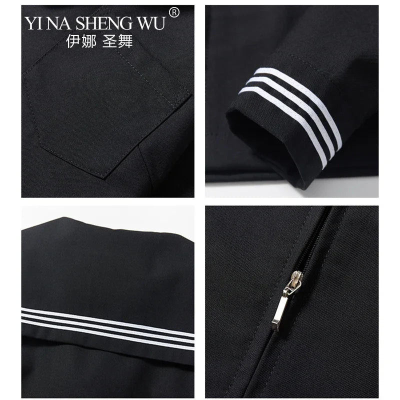 Basic Style Japanese Korean School Uniform College High School Student Uniforms Sailor Cosplay Costumes Black Top Pleated Skirt