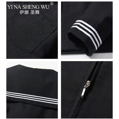 Basic Style Japanese Korean School Uniform College High School Student Uniforms Sailor Cosplay Costumes Black Top Pleated Skirt