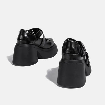 Mary Jane Shoes 2026 New Punk Metal Block Heel Platform Women's Shallow Mouth Buckle Single Shoes