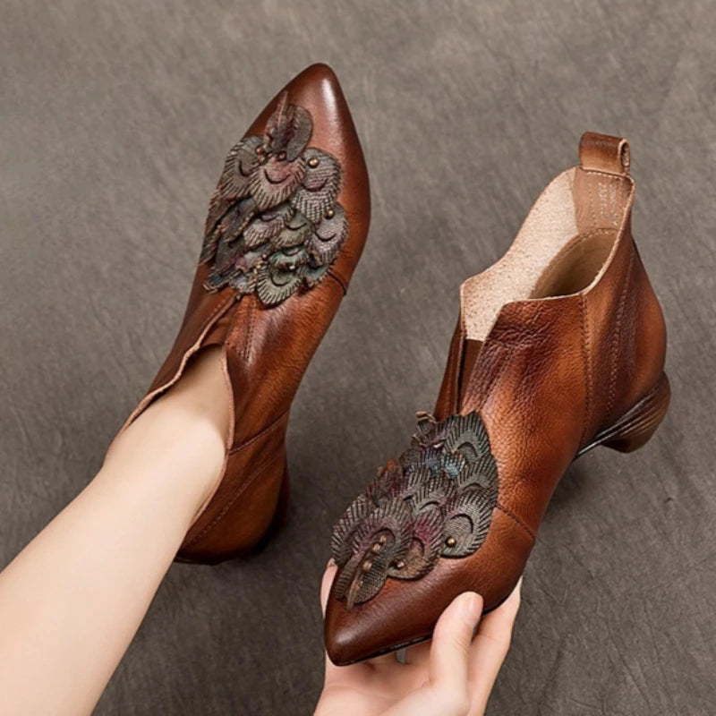 Myjyjz 3.5cm Genuine Leather Women Mary Jane Sandals Shoes Chunky Heels Fashion Hollow Comfy Point Toe Ankle Boots Summer Pumps