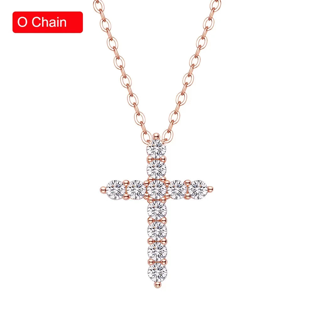 Serenity 3mm 4mm 5mm Black Moissanite Cross Pendant Necklace For Women Men 100% S925 Sterling Silver Jesus Neck Chain Plated 18K