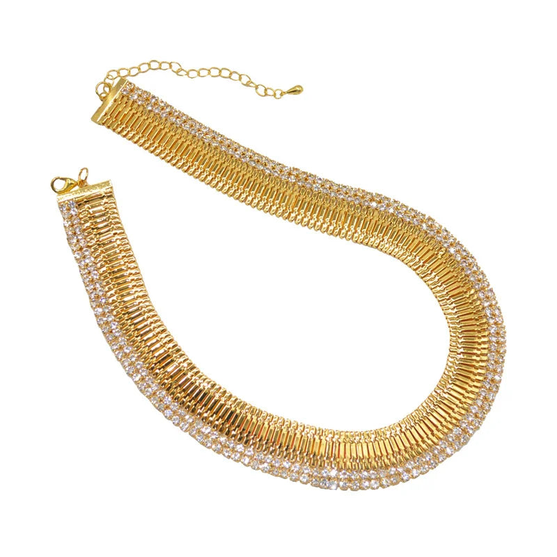 Multi-Layer Metal Strap with Diamond Necklace, European and American Sexy Collarbone Chain, High-End Feeling women necklace