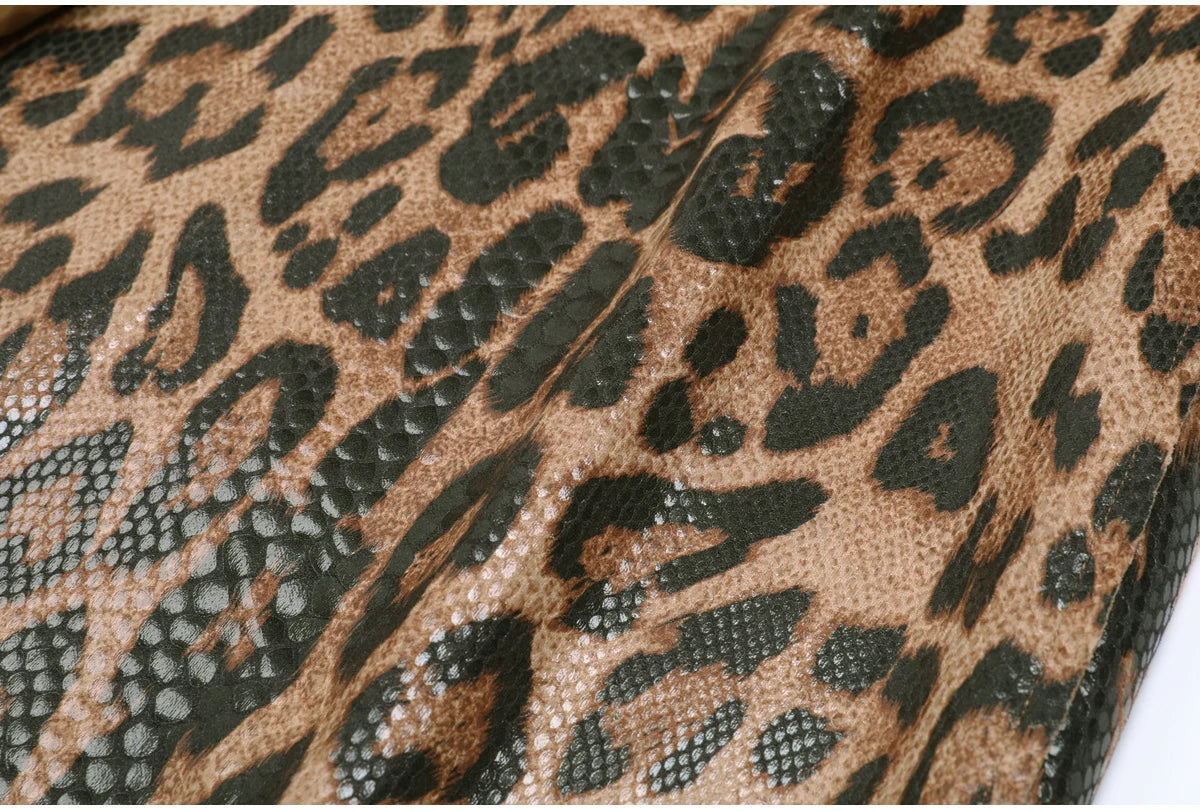 2102 High-quality Spring And Autumn Snake Skin Leopard Print Long Sleeved Leather Belt Temperament Coat Women's Trench Coat