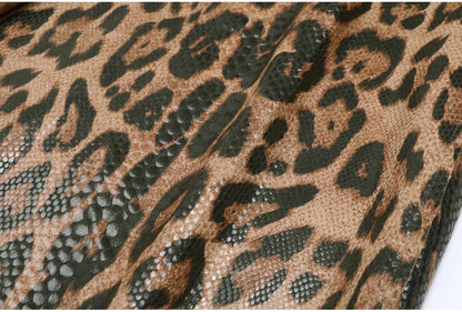 2102 High-quality Spring And Autumn Snake Skin Leopard Print Long Sleeved Leather Belt Temperament Coat Women's Trench Coat