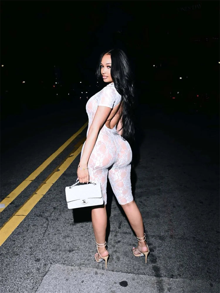 Wholesale Clothing Casual Jumpsuit Women 2024 One-pieces Rompers Womens Summer Black Bodycon Lace See Though Romper Playsuits
