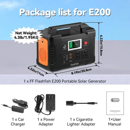 For E200 Portable Power Station Battery Supply Solar Charge Solar Generator AC DC Outdoor Camera Drone Power 200W 151WH