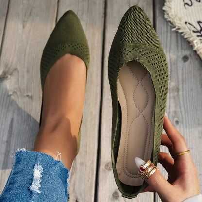 Summer Fashion Solid Color Low-Top Shoes Luxury Round Toe Women's Knit Slip-on Outdoor Walking Shopping Women's Flat Shoes 36-43