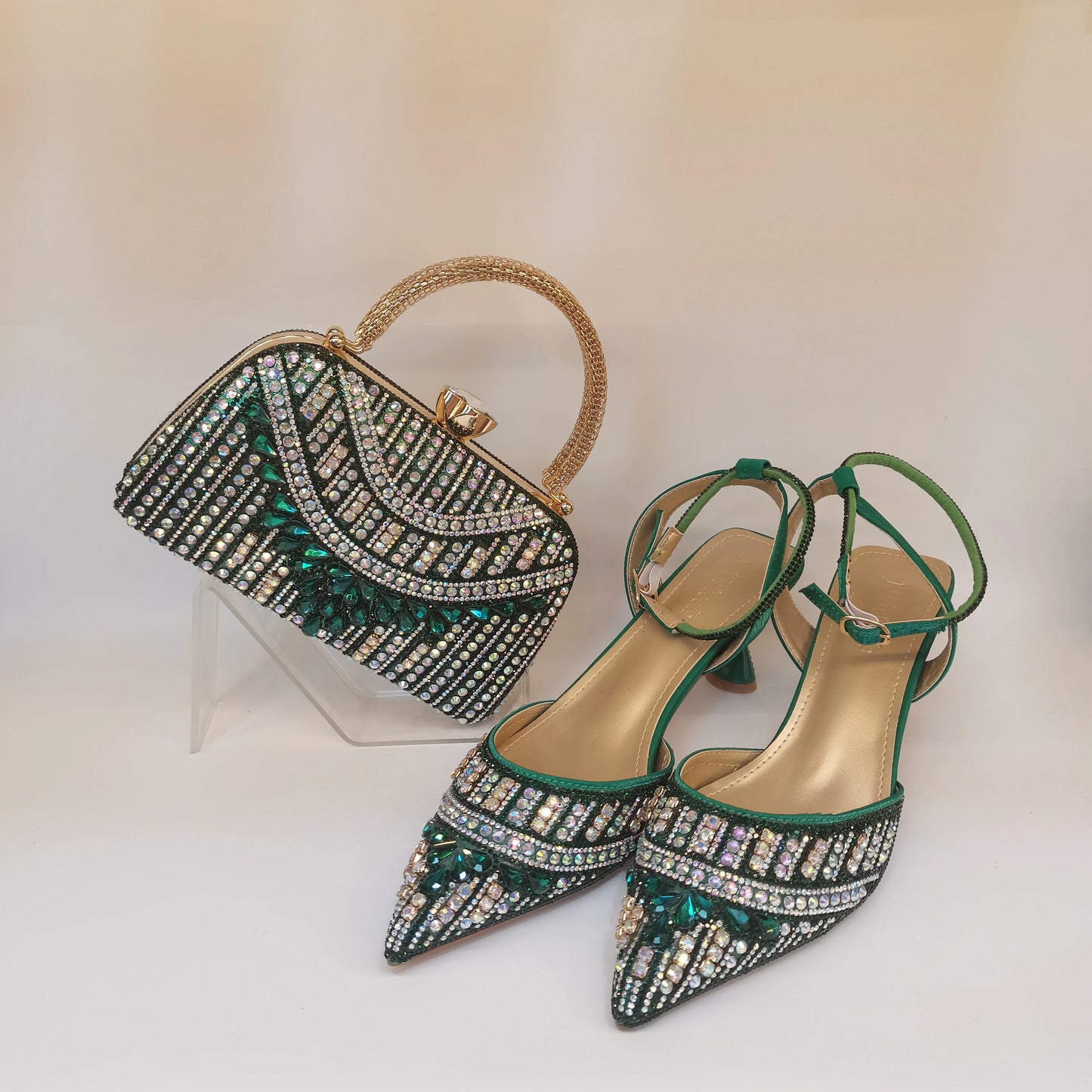 Ladies High Quality Women's Pumps And Bag Italian Fashion Design Green Colors Bag And Heels Shoes For Nigeria Wedding Party