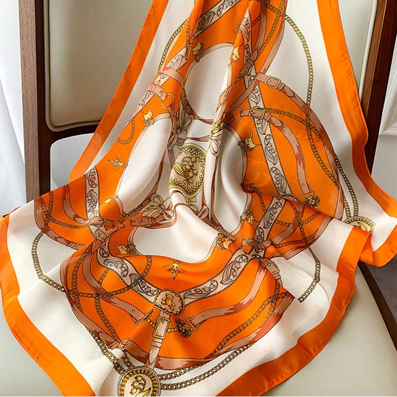 1pcs 70cm Roman Chain Silk Scarf for Women Simulated Silk Geometric Round Fashion Versatile Headwear Clothing Square Scarf