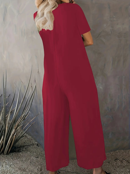 Plus Size 0XL-5XL Summer Rompers Overalls Women's Solid Color Jumpsuit with Pockets Casual Fashion Short Sleeve Jumpsuits