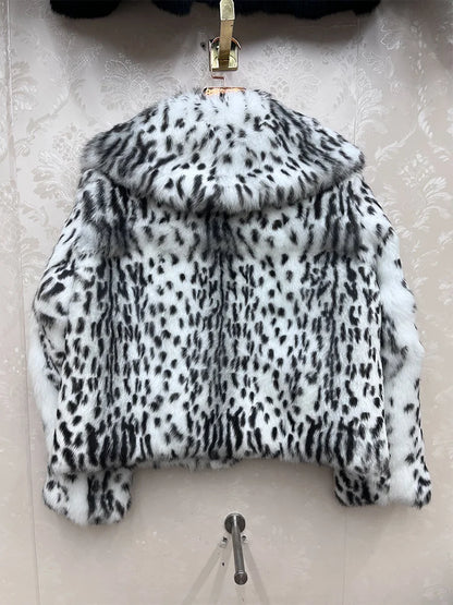 2026 New 100% Genuine Whole Skin Real Rabbit Fur Coat Luxury Leopard Print Natural Fur Jacket Full Pelt Rabbit Fur Overcoat