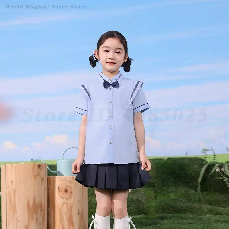 Summer School Uniform Children's Kindergarten Costume Kids Boys Academic Style Sportswear Girls Vintage Two Piece Set Clothing