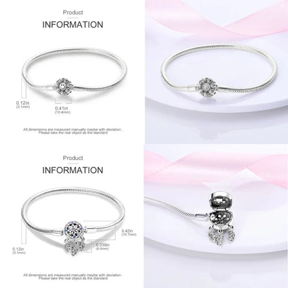 Silver 925 Bracelet Original Bracelets Colorful Zircon Heart Flower Cat Snake Chain For DIY Charms 17-20CM Luxury Jewelry Gifts