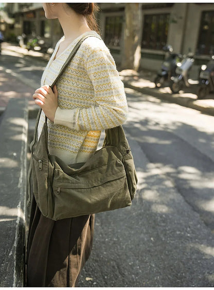 100% Cotton Shoulder Bags Women Large Capacity Canvas Tooling Packages Korea Style Cloth Crossbody Bags Solid Messenger Bags