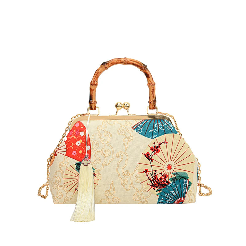 Designer Bamboo Handle Handbag Retro Embroidery Women Evening Bag High-end Nylon Crossbody Bag Luxury Lady Shoulder Bags Satchel