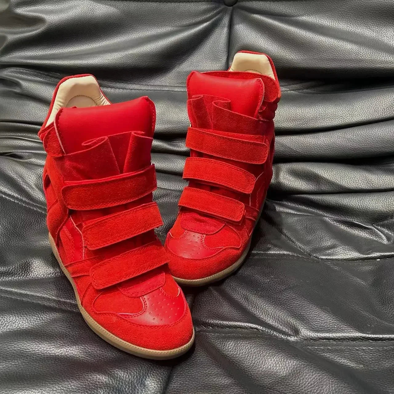Women's Ankle Boots 2026 New Genuine Leather 8CM Hidden Heel Women Platform Sneakers Fashionable Splice Color Design Women Shoes