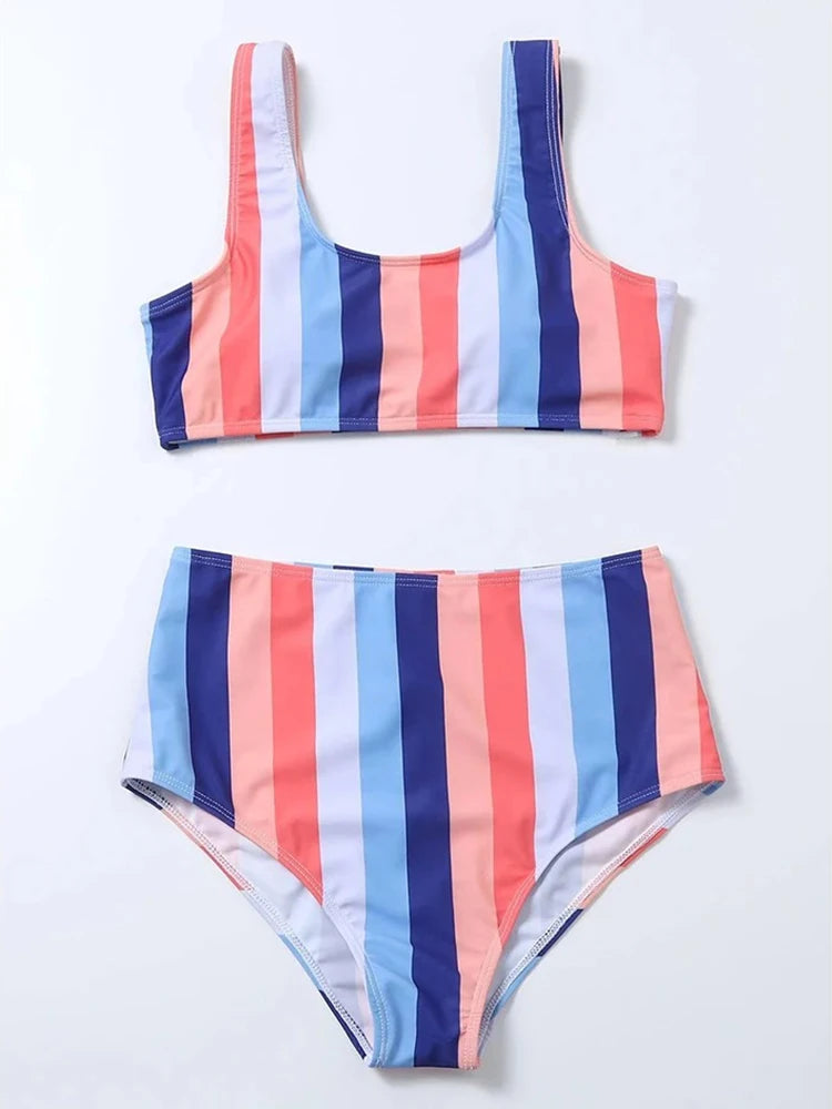 High Waist Bikini Women Swimsuit Push Up Swimwear Woman 2026 Sexy Striped Bikinis Sets Female Bandeau Bathing Suits Beach Wear