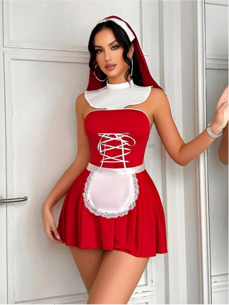 Sexy Woman Lingerie Babydoll Maid Dress Uniform Set Role Play Sexy Lingerie Cosplay Open Back Costume
